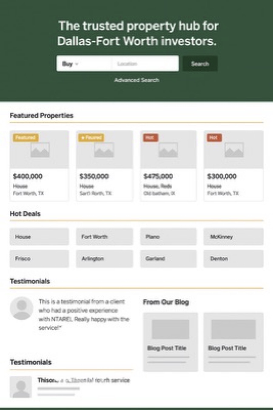 Homepage concept with NTAREI green hero and featured deals
